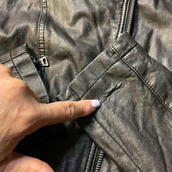 Express Brown Faux Leather Moto Jacket Quilted Shoulders Size L - Picture 9 of 11